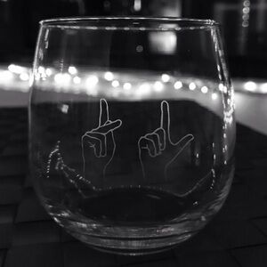 Custom etched wine glass. New